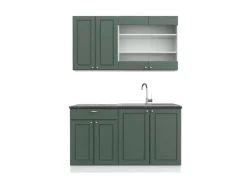 Vicco Fame-Line Singleküche Grün-Gold Landhaus/Weiß 140 cm AP Anthrazit ohne E-Geräte