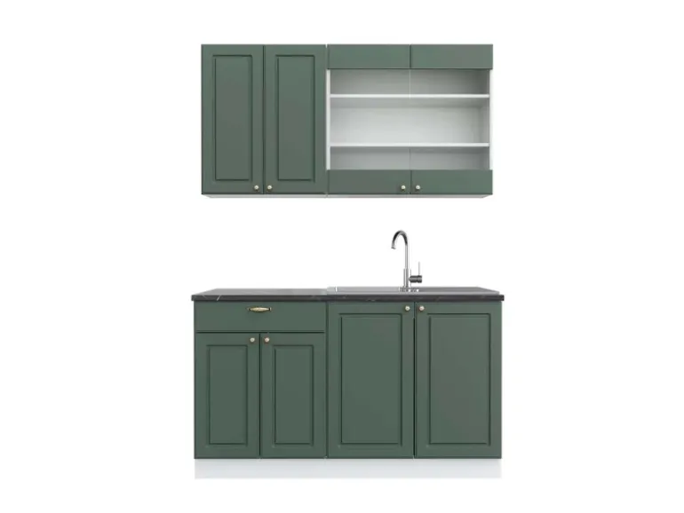 Vicco Fame-Line Singleküche Grün-Gold Landhaus/Weiß 140 cm AP Anthrazit ohne E-Geräte