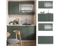Vicco Fame-Line Singleküche Grün-Gold Landhaus/Weiß 140 cm AP Anthrazit ohne E-Geräte