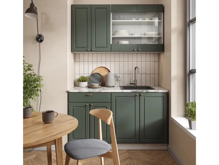 Vicco Fame-Line Singleküche Grün-Gold Landhaus/Weiß 140 cm AP Anthrazit ohne E-Geräte