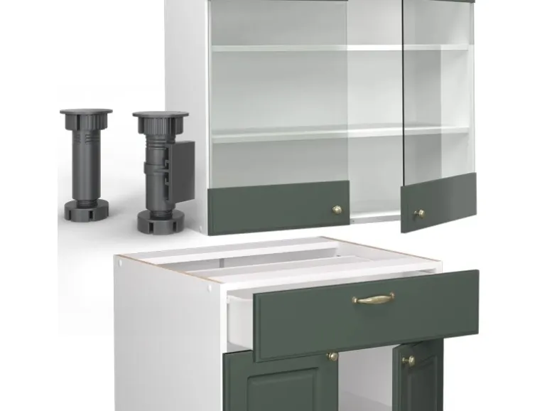 Vicco Fame-Line Singleküche Grün-Gold Landhaus/Weiß 140 cm AP Anthrazit ohne E-Geräte