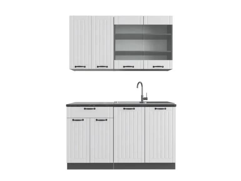 Vicco Fame-Line Singleküche Weiß Landhaus/Anthrazit 140 cm AP Anthrazit ohne E-Geräte
