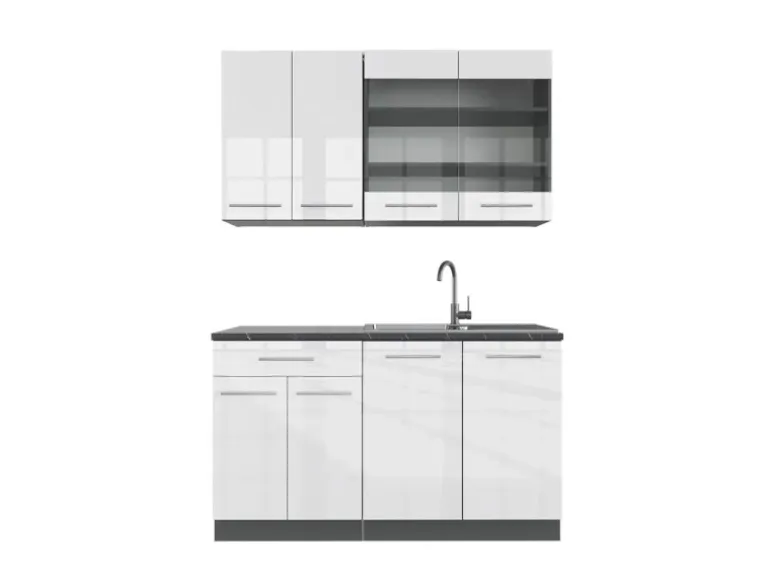 Vicco Fame-Line Singleküche Weiß Hochglanz/Anthrazit 140 cm ohne Arbeitsplatte ohne E-Geräte