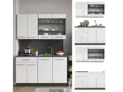 Vicco Fame-Line Singleküche Weiß Hochglanz/Anthrazit 140 cm ohne Arbeitsplatte ohne E-Geräte
