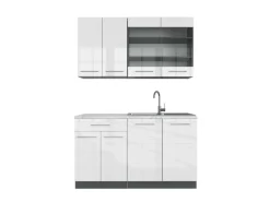 Vicco Fame-Line Singleküche Weiß Hochglanz/Anthrazit 140 cm AP Marmor ohne E-Geräte