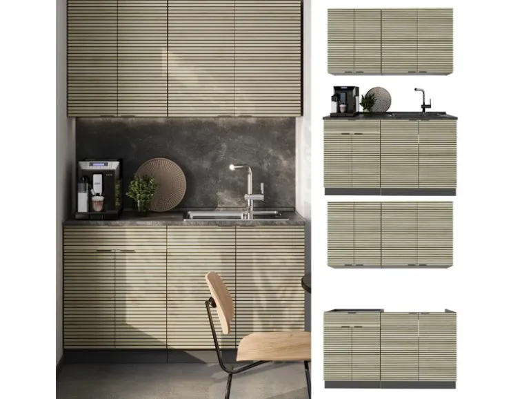 Vicco Fame-Line Singleküche Eiche Paneel/Anthrazit 140 cm ohne Arbeitsplatte ohne E-Geräte