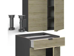 Vicco Fame-Line Singleküche Eiche Paneel/Anthrazit 140 cm ohne Arbeitsplatte ohne E-Geräte