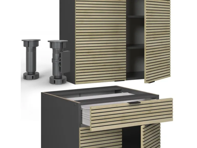 Vicco Fame-Line Singleküche Eiche Paneel/Anthrazit 140 cm ohne Arbeitsplatte ohne E-Geräte