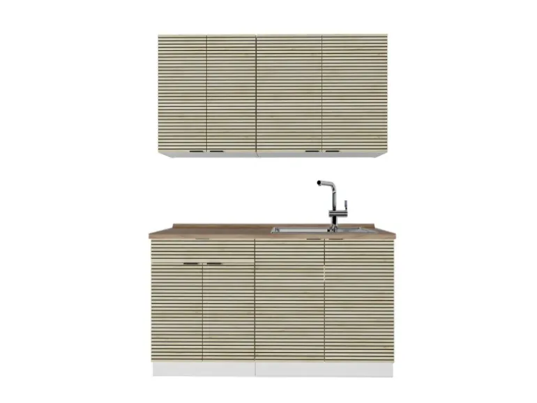 Vicco Fame-Line Singleküche Eiche Paneel/Weiß 140 cm AP Eiche ohne E-Geräte