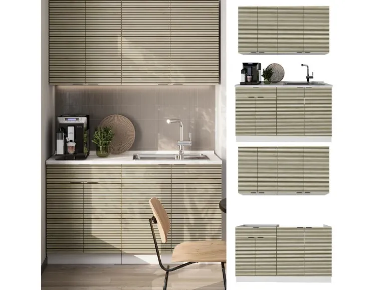 Vicco Fame-Line Singleküche Eiche Paneel/Weiß 140 cm AP Eiche ohne E-Geräte