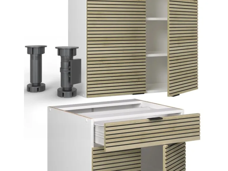 Vicco Fame-Line Singleküche Eiche Paneel/Weiß 140 cm AP Eiche ohne E-Geräte