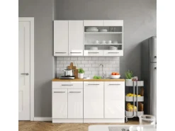 Vicco Fame-Line Singleküche Weiß Hochglanz/Weiß 140 cm AP Marmor ohne E-Geräte