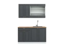 Vicco Fame-Line Singleküche Anthrazit-Gold/Weiß 140 cm AP Eiche ohne E-Geräte