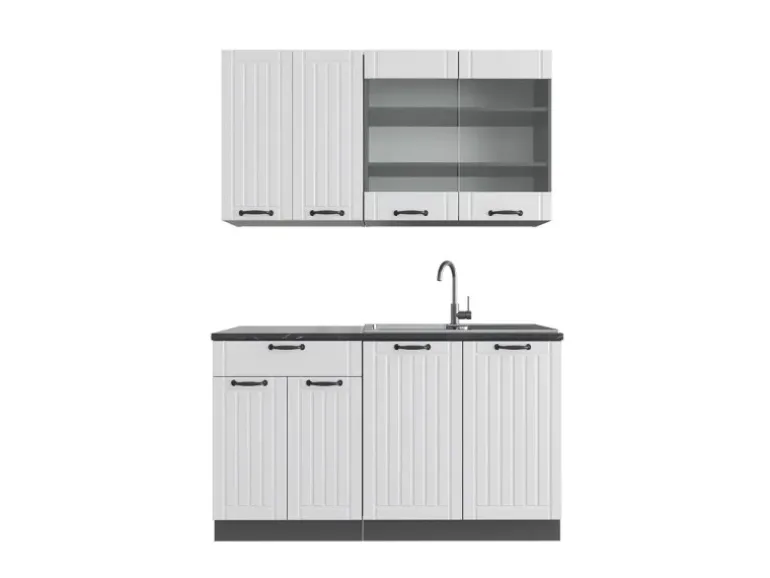 Vicco Fame-Line Singleküche Weiß Landhaus/Anthrazit 140 cm ohne Arbeitsplatte ohne E-Geräte