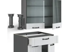 Vicco Fame-Line Singleküche Weiß Landhaus/Anthrazit 140 cm ohne Arbeitsplatte ohne E-Geräte