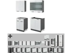 Vicco Fame-Line Singleküche Weiß Landhaus/Anthrazit 140 cm ohne Arbeitsplatte ohne E-Geräte