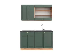 Vicco Fame-Line Singleküche Grün-Gold Landhaus/Goldkraft Eiche 140 cm AP Anthrazit ohne E-Geräte