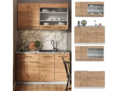 Vicco Fame-Line Singleküche Goldkraft Eiche/Weiß 140 cm AP Eiche ohne E-Geräte