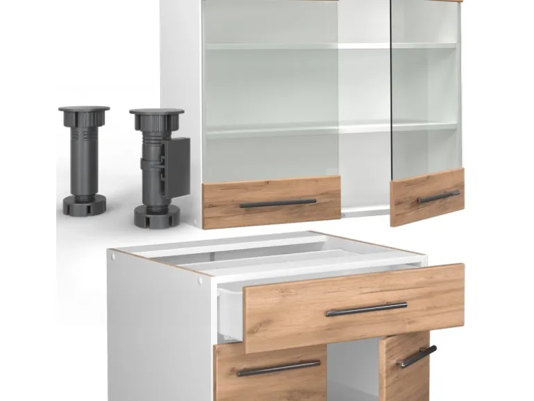 Vicco Fame-Line Singleküche Goldkraft Eiche/Weiß 140 cm AP Eiche ohne E-Geräte