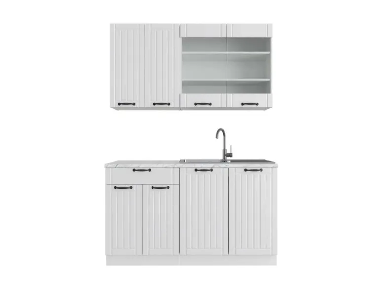 Vicco Fame-Line Singleküche Weiß Landhaus/Weiß 140 cm AP Marmor ohne E-Geräte