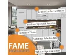 Vicco Fame-Line Singleküche Weiß Landhaus/Weiß 140 cm AP Marmor ohne E-Geräte