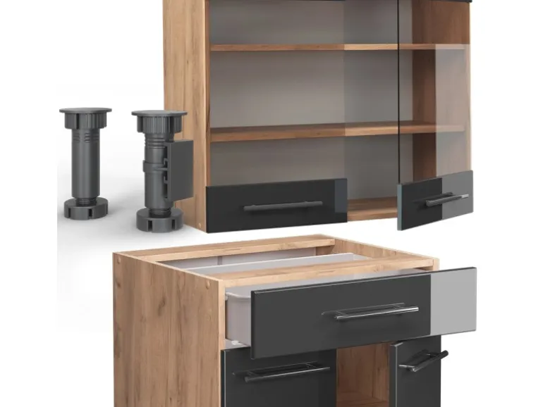 Vicco Fame-Line Singleküche Anthrazit Hochglanz/Goldkraft Eiche 140 cm AP Anthrazit ohne E-Geräte