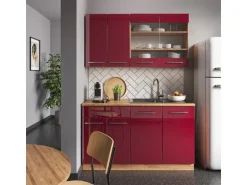 Vicco Fame-Line Singleküche Bordeaux Hochglanz/Goldkraft Eiche 140 cm ohne Arbeitsplatte ohne E-Geräte