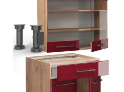 Vicco Fame-Line Singleküche Bordeaux Hochglanz/Goldkraft Eiche 140 cm ohne Arbeitsplatte ohne E-Geräte