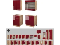 Vicco Fame-Line Singleküche Bordeaux Hochglanz/Goldkraft Eiche 140 cm ohne Arbeitsplatte ohne E-Geräte