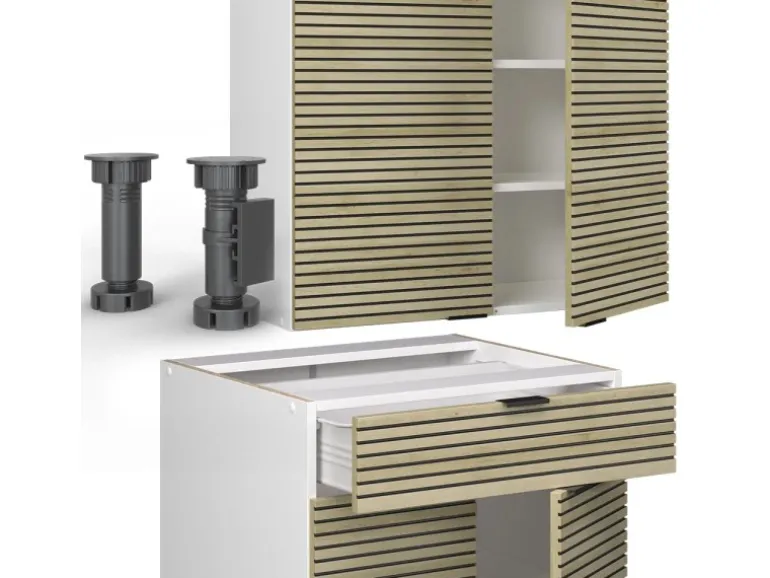 Vicco Fame-Line Singleküche Eiche Paneel/Weiß 140 cm AP Anthrazit ohne E-Geräte