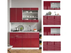 Vicco Fame-Line Singleküche Bordeaux Hochglanz/Weiß 140 cm AP Anthrazit ohne E-Geräte