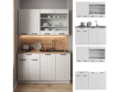 Vicco Fame-Line Singleküche Weiß Landhaus/Weiß 140 cm AP Eiche ohne E-Geräte