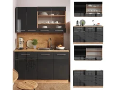 Vicco Fame-Line Singleküche Anthrazit Hochglanz/Goldkraft Eiche 140 cm ohne Arbeitsplatte ohne E-Geräte