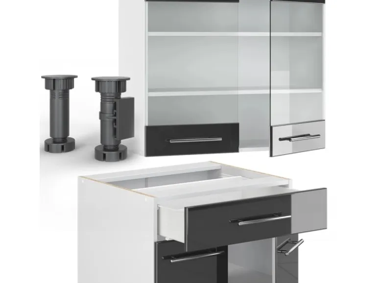 Vicco Fame-Line Singleküche Anthrazit Hochglanz/Weiß 140 cm AP Anthrazit ohne E-Geräte