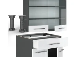 Vicco Fame-Line Singleküche Weiß Hochglanz/Anthrazit 140 cm AP Eiche ohne E-Geräte