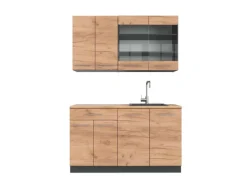 Vicco Fame-Line Singleküche Goldkraft Eiche/Anthrazit 140 cm AP Eiche ohne E-Geräte