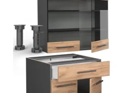 Vicco Fame-Line Singleküche Goldkraft Eiche/Anthrazit 140 cm AP Eiche ohne E-Geräte