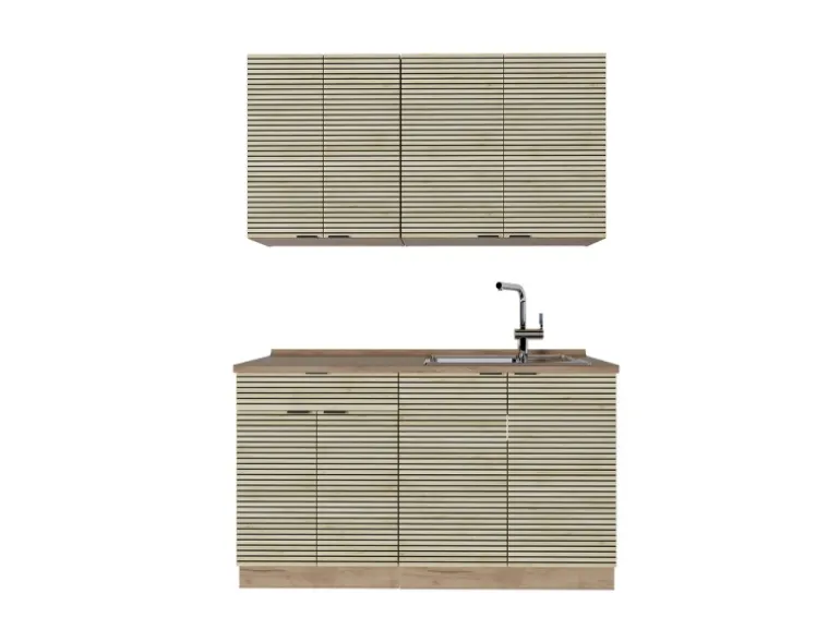 Vicco Fame-Line Singleküche Eiche Paneel/Goldkraft Eiche 140 cm AP Marmor ohne E-Geräte