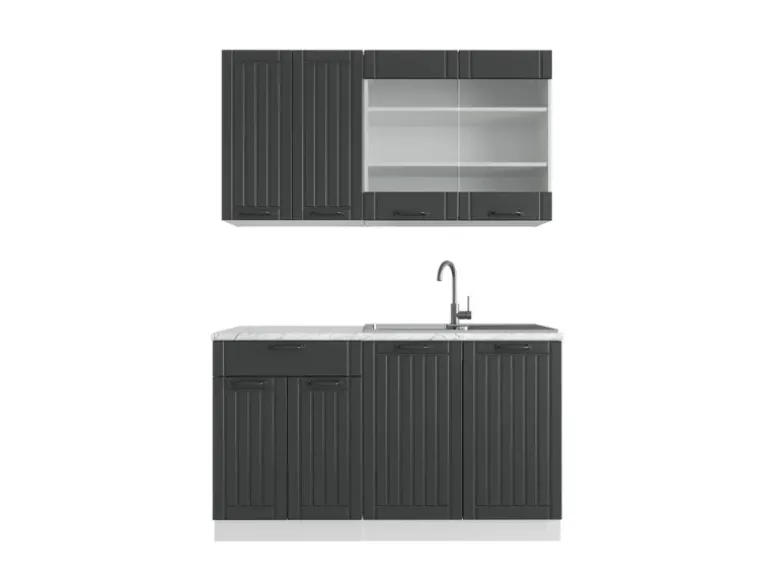 Vicco Fame-Line Singleküche Anthrazit Landhaus/Weiß 140 cm ohne Arbeitsplatte ohne E-Geräte