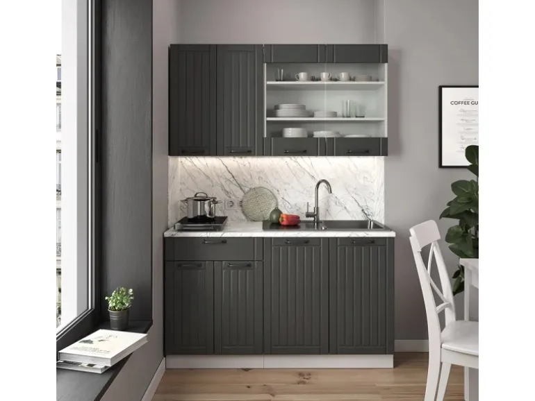 Vicco Fame-Line Singleküche Anthrazit Landhaus/Weiß 140 cm ohne Arbeitsplatte ohne E-Geräte
