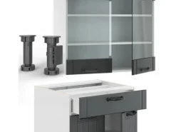 Vicco Fame-Line Singleküche Anthrazit Landhaus/Weiß 140 cm ohne Arbeitsplatte ohne E-Geräte
