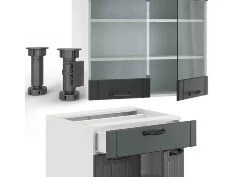 Vicco Fame-Line Singleküche Anthrazit Landhaus/Weiß 140 cm ohne Arbeitsplatte ohne E-Geräte