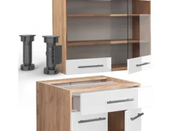 Vicco Fame-Line Singleküche Weiß Hochglanz/Goldkraft Eiche 140 cm AP Marmor ohne E-Geräte
