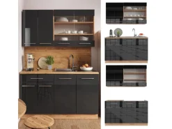 Vicco Fame-Line Singleküche Anthrazit Hochglanz/Goldkraft Eiche 140 cm AP Eiche ohne E-Geräte