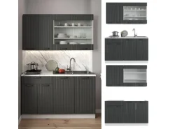 Vicco Fame-Line Singleküche Anthrazit Landhaus/Weiß 140 cm AP Marmor ohne E-Geräte