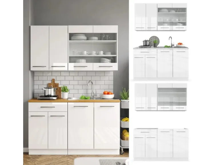 Vicco Fame-Line Singleküche Weiß Hochglanz/Weiß 140 cm AP Anthrazit ohne E-Geräte
