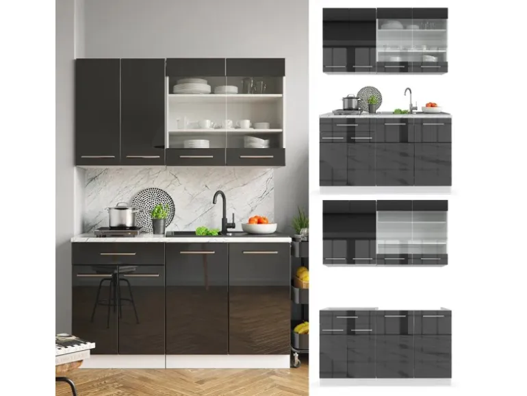 Vicco Fame-Line Singleküche Anthrazit 140 cm ohne Arbeitsplatte ohne E-Geräte