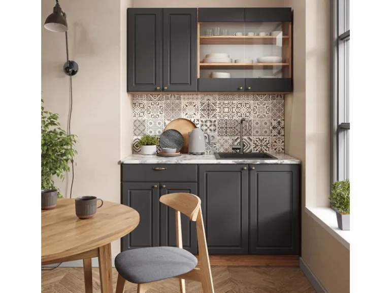 Vicco Fame-Line Singleküche Anthrazit Landhaus/Goldkraft Eiche 140 cm AP Anthrazit ohne E-Geräte