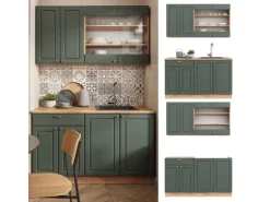 Vicco Fame-Line Singleküche Grün-Gold Landhaus/Goldkraft Eiche 140 cm ohne Arbeitsplatte ohne E-Geräte