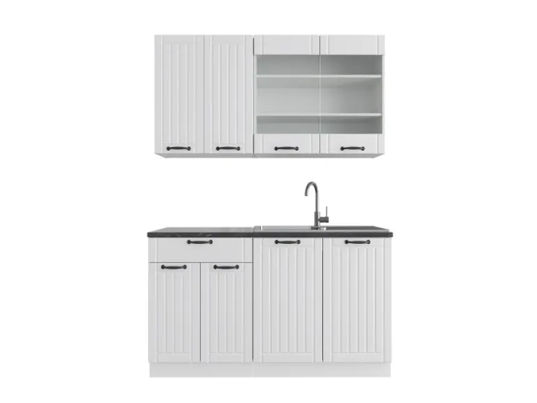Vicco Fame-Line Singleküche Weiß Landhaus/Weiß 140 cm ohne Arbeitsplatte ohne E-Geräte